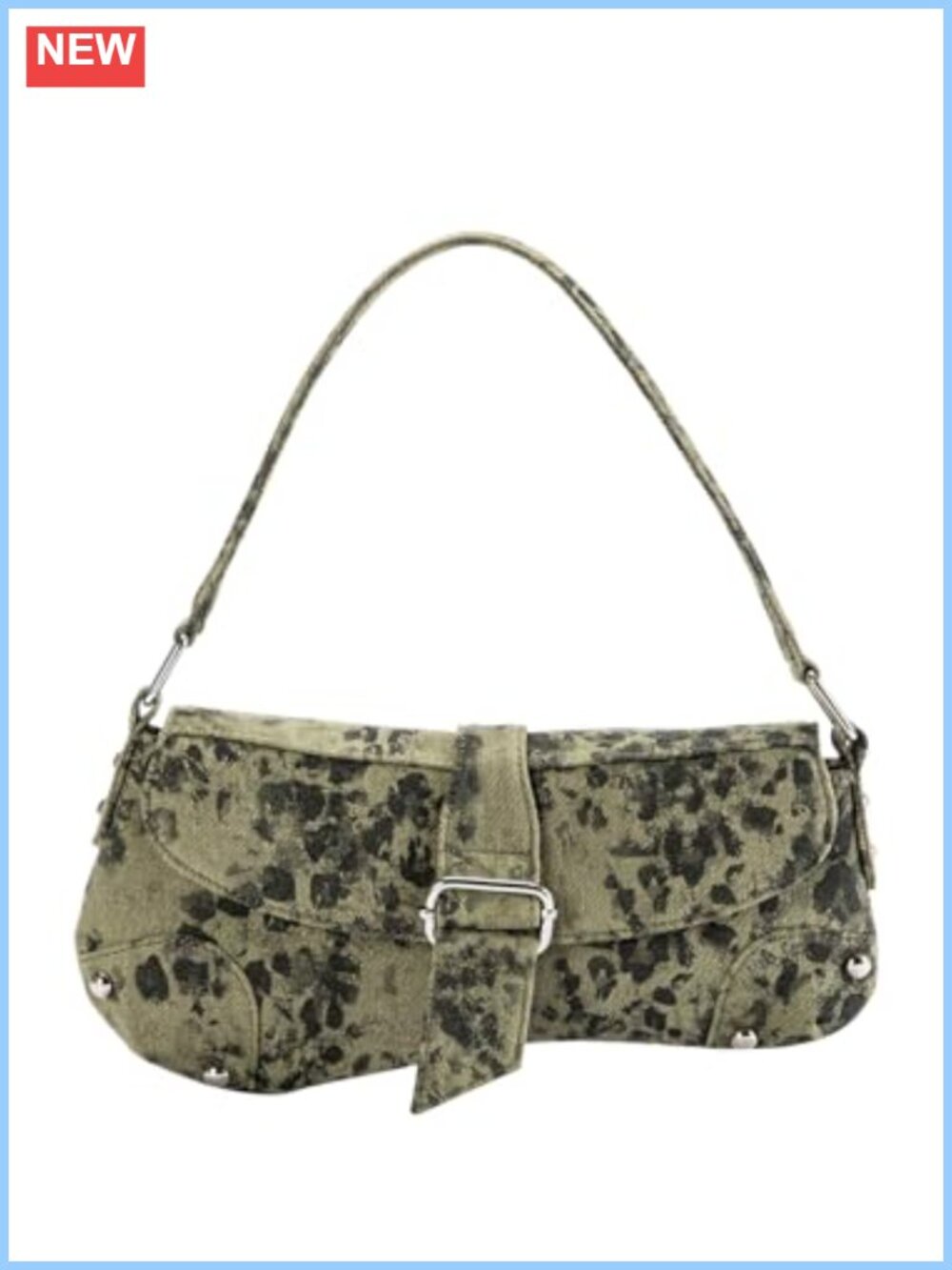 Women's Leopard Print Polyester Shoulder Bag Top Handle Buckle Clutch Underarm